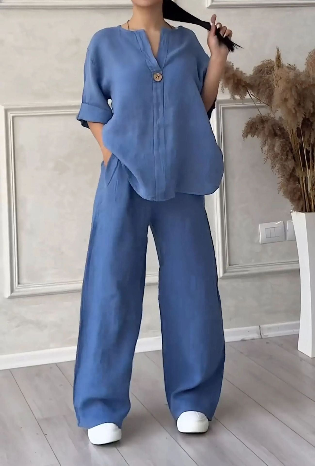 🔥🥋【S-5XL】【Majica kratkih rukava+hlače】Žensko lagano, moderno i udobno odijelo u više boja--3929902