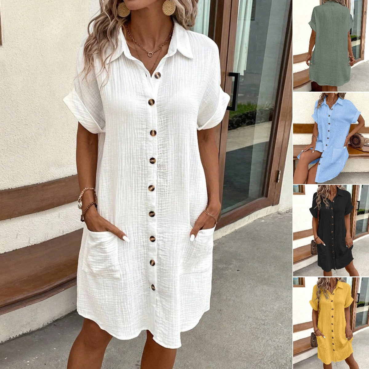 🎁👗【S-2XL】2025 blagdanska putna haljina od pamuka i lana s kratkim rukavima, lagana i prozračna, moderna i udobna