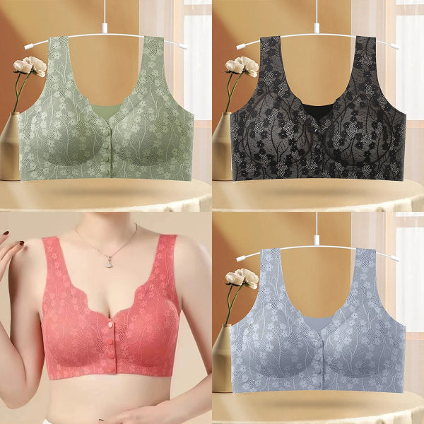 💥😍【M-4XL】【Paket od 4】2025 novi stil ženskog grudnjaka bez žica, žensko donje rublje s prednjim kopčanjem, čipkasti uzorak
