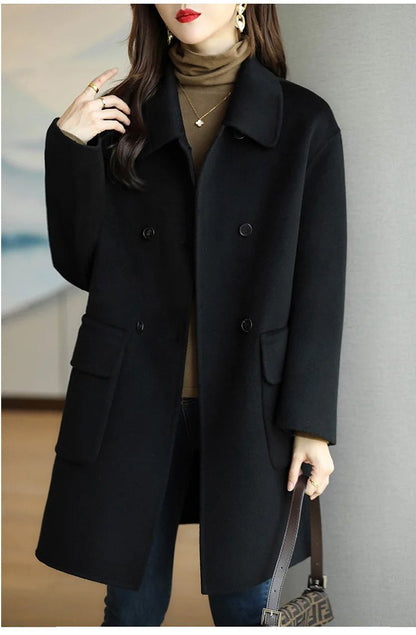 🌈Vruća rasprodaja u tijeku⛄Novi stil vunenog kaputa srednje duljine boje kave za jesen i zimu 2025.