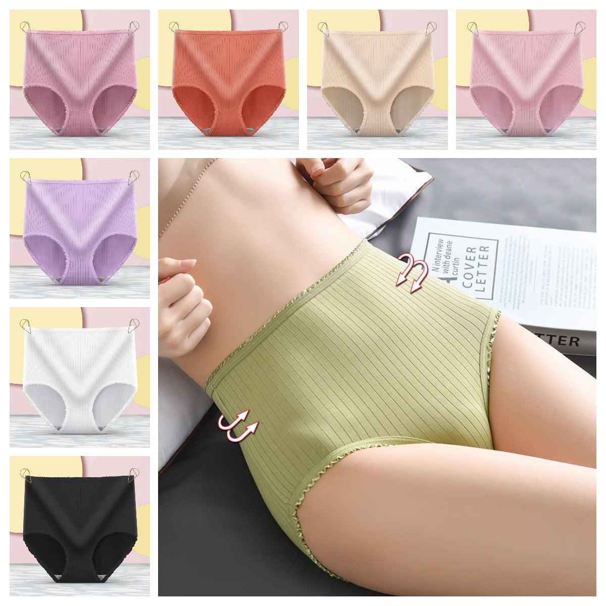 💖 (8 komada) Ženske mekane pamučne prozračne antibakterijske gaćice visokog struka, udobne i ne deformirane