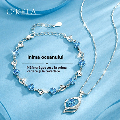 ✨💎💎【50% popusta】Komplet narukvice i ogrlice od 925 srebra "Srce oceana"