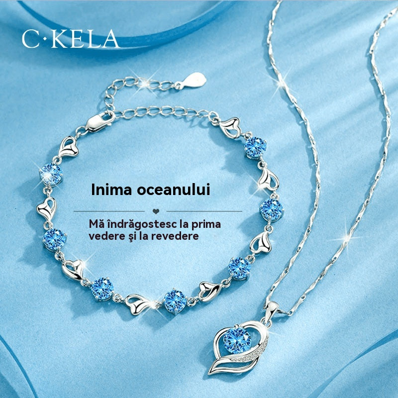 ✨💎💎【50% popusta】Komplet narukvice i ogrlice od 925 srebra "Srce oceana"