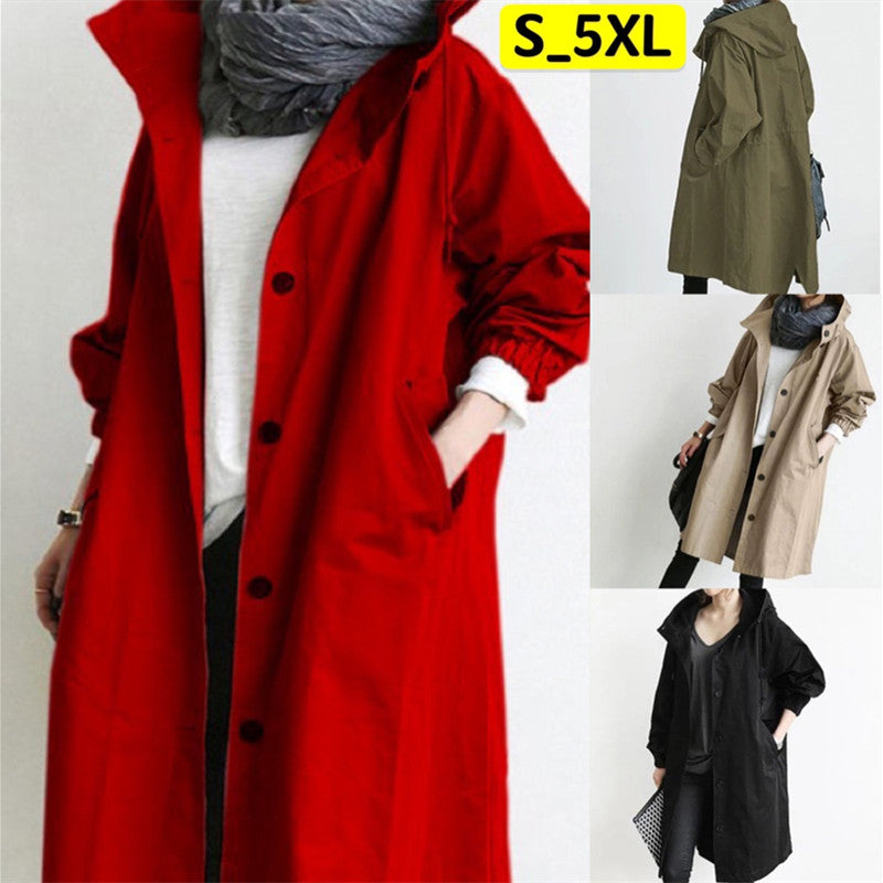 【S-5XL】Ženska nova dnevna modna vjetrovka s kaputom dugih rukava-3829706