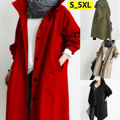 【S-5XL】Ženska nova dnevna modna vjetrovka s kaputom dugih rukava-3829706