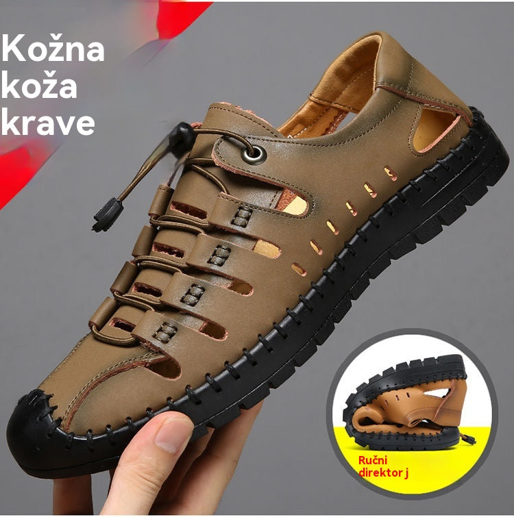 🌟【39-44】Muške ljetne sandale za plažu od prave kože s otvorenim prstima i šupljim vrhom👞✨