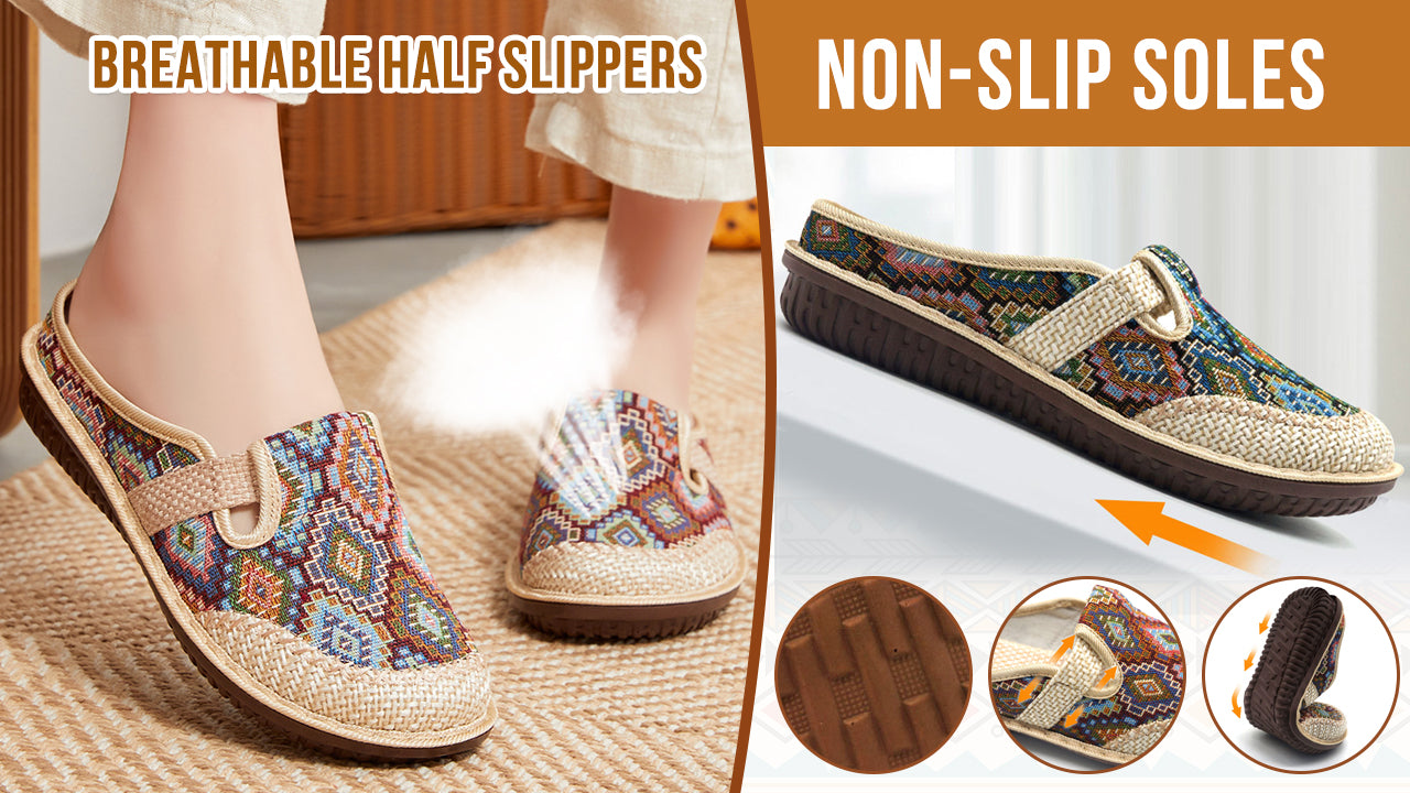 💖【35-41】Kapcie damskie z miękką podeszwą z haftowanego lnu