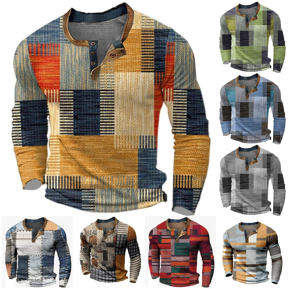 🌴🌈【50% popusta🔥】【S-4XL】👔😍 Nova kolekcija muške košulje s printom, dugi rukavi, opušteni Henry stil, dostupno u više boja