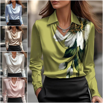 🔥【Novi jesenski dolazak】✨Ženska jednobojna košulja s printom i reverom