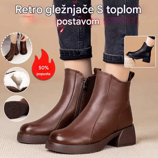 🔥【35-40】2025 Nove ženske zimske čizme u retro stilu, veće veličine, čizme od prave kože, tople baršunaste čizme