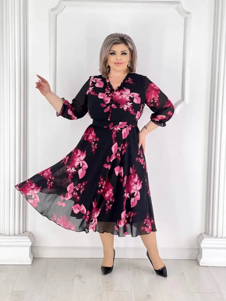 💥50% popusta💥💕【S-5XL】Visokokvalitetna elegantna ljetna haljina od šifona s printom, moderna i udobna, ističe se iz mase