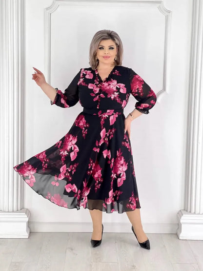 💥50% popusta💥💕【S-5XL】Visokokvalitetna elegantna ljetna haljina od šifona s printom, moderna i udobna, ističe se iz mase