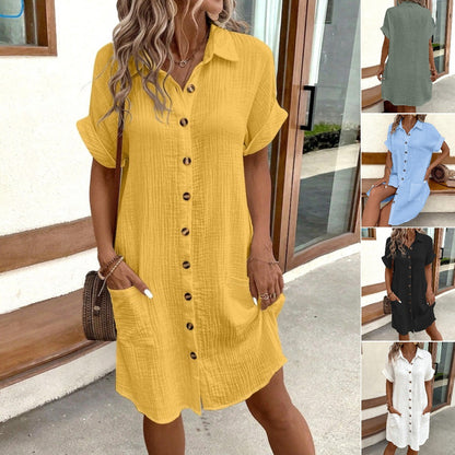 🎁👗【S-2XL】2025 blagdanska putna haljina od pamuka i lana s kratkim rukavima, lagana i prozračna, moderna i udobna