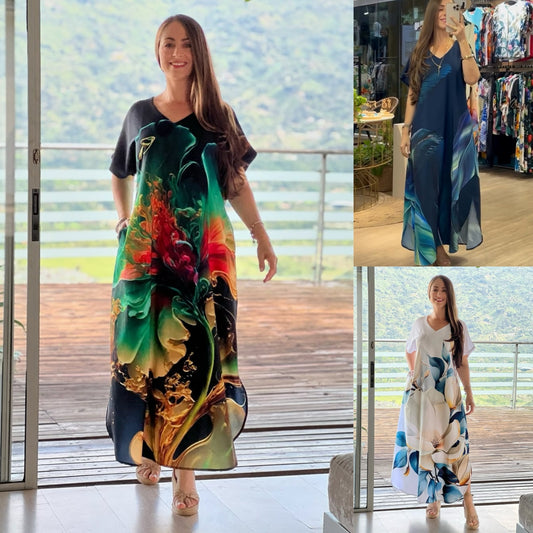 [S-5XL] Haljina s lepršavim printom od pamuka i prirodne svile - elegantna, lagana i tanka