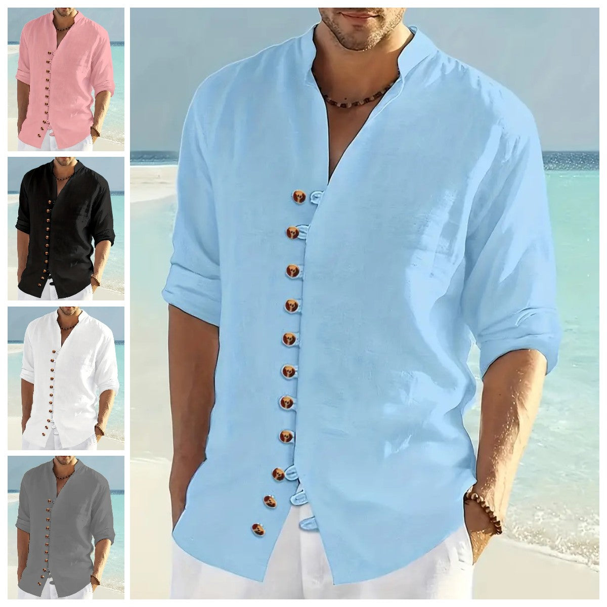 🌈🌴👔【50% popusta 🔥】【S-3XL】😍😍 Ljetna muška lanena i pamučna košulja s dugim rukavima, ležerna i širokog kroja u većim veličinama