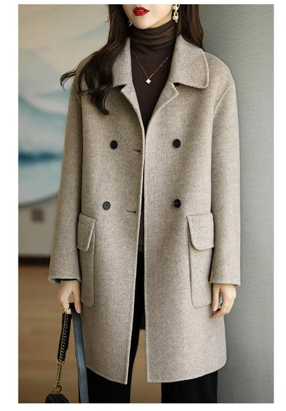 🌈Vruća rasprodaja u tijeku⛄Novi stil vunenog kaputa srednje duljine boje kave za jesen i zimu 2025.