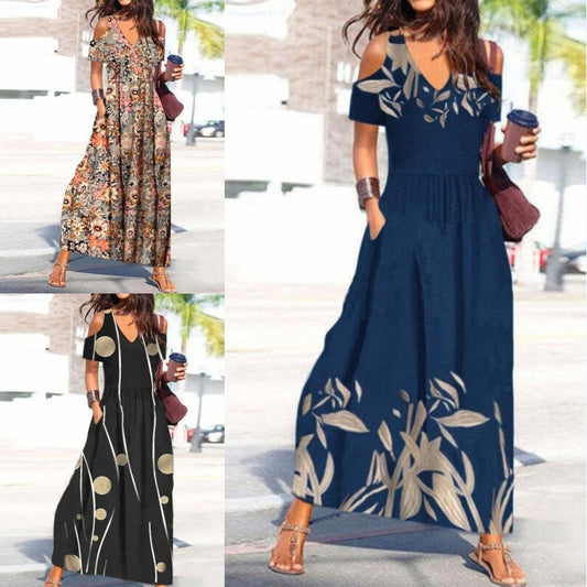 ✨👗【50% popusta】🎁【S-3XL】Nova ljetna haljina s cvjetnim uzorkom, V-izrez i spuštena ramena, moderna i udobna