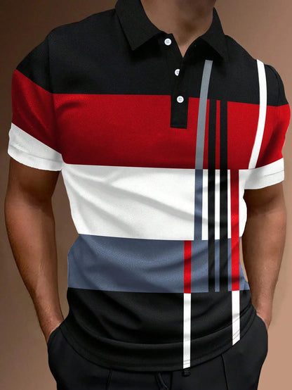 👔👔【S-6XL】Muška POLO majica s 3D prugama u bloku boja-3935339