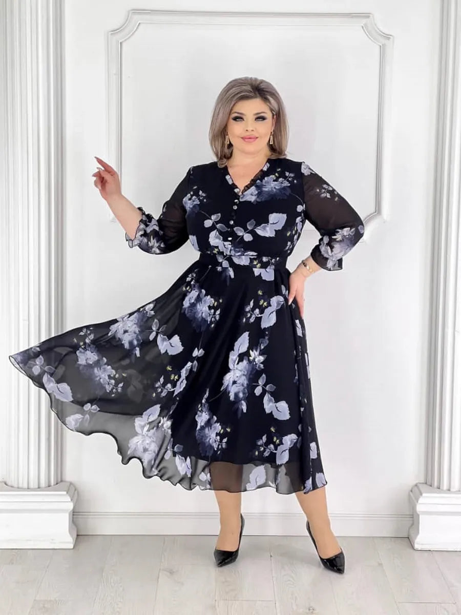 💥50% popusta💥💕【S-5XL】Visokokvalitetna elegantna ljetna haljina od šifona s printom, moderna i udobna, ističe se iz mase