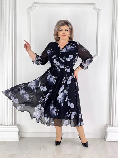 💥50% popusta💥💕【S-5XL】Visokokvalitetna elegantna ljetna haljina od šifona s printom, moderna i udobna, ističe se iz mase