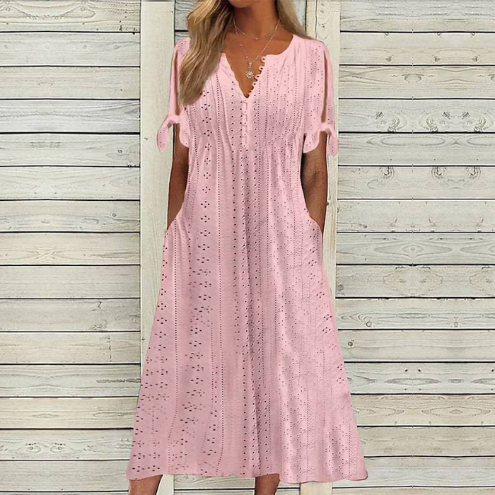 [🏆50% popusta] 【S-5XL】👗 Ljetna modna ležerna haljina od mekanog pamuka, jednobojna, V-izrez, točkice, udobna