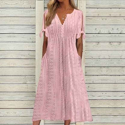 [🏆50% popusta] 【S-5XL】👗 Ljetna modna ležerna haljina od mekanog pamuka, jednobojna, V-izrez, točkice, udobna