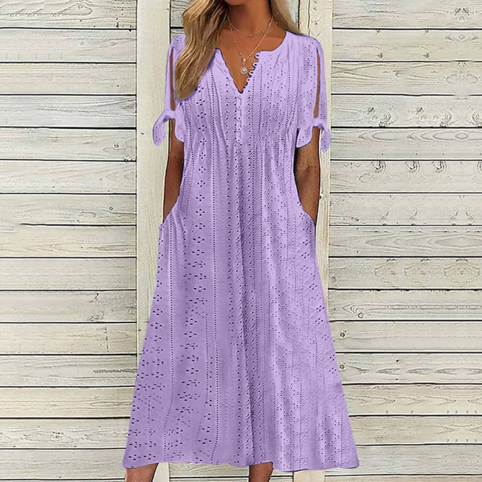 [🏆50% popusta] 【S-5XL】👗 Ljetna modna ležerna haljina od mekanog pamuka, jednobojna, V-izrez, točkice, udobna