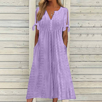 [🏆50% popusta] 【S-5XL】👗 Ljetna modna ležerna haljina od mekanog pamuka, jednobojna, V-izrez, točkice, udobna
