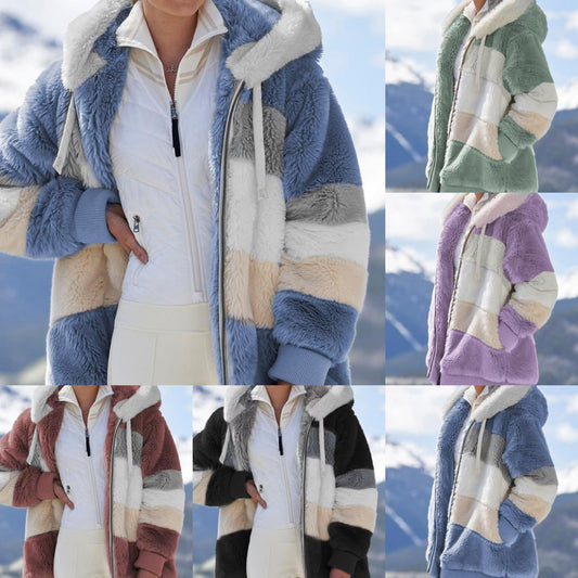 ☃️❄️[N-5XL]2024. nova ženska božićna jakna s prugastim dizajnom i krznenim detaljima