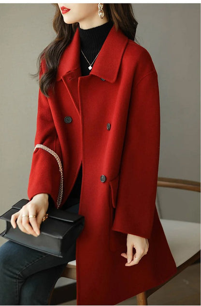 🌈Vruća rasprodaja u tijeku⛄Novi stil vunenog kaputa srednje duljine boje kave za jesen i zimu 2025.