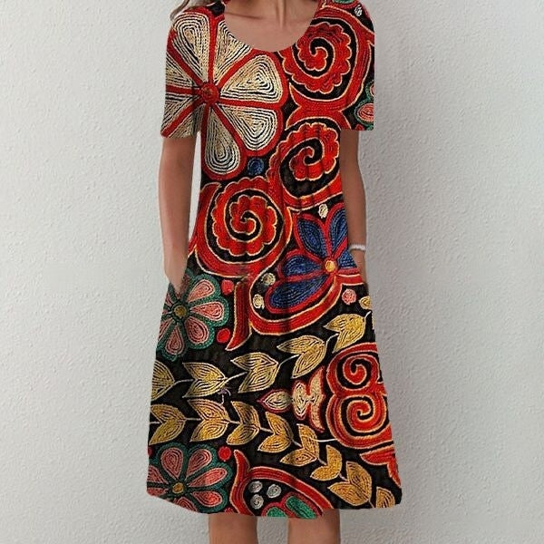 💥🔥[Novi proizvod] 👗🌹[S-5XL] 2025. nova modna haljina kratkih rukava s okruglim izrezom i printom - udobna i prozračna - svestrana