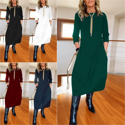【S-5XL】👗 Elegantna jednobojna haljina s dugim rukavima, udobna i praktična za svakodnevno nošenje