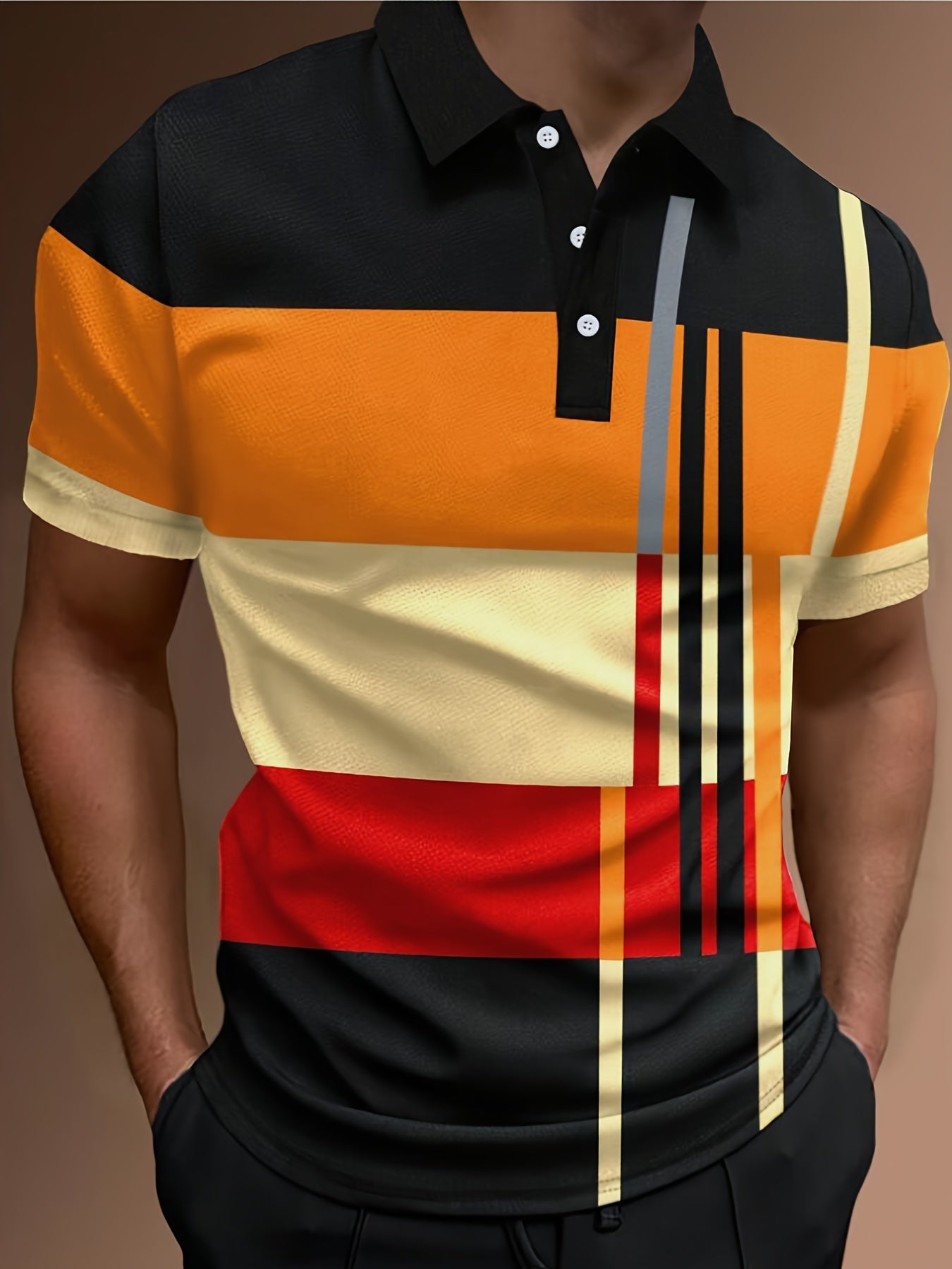 👔👔【S-6XL】Muška POLO majica s 3D prugama u bloku boja-3935339