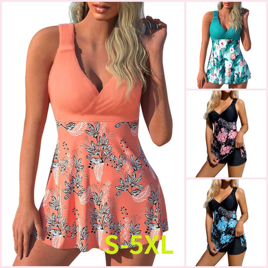 🌴🏖️🌈【50% popusta 🔥】【S-5XL】😍2025 novi ženski komplet kupaćih kostima s printom velikih veličina, kratke hlače, podijeljena plivaća suknja bez leđa, tkanina koja se brzo suši
