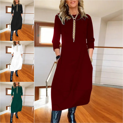 【S-5XL】👗 Elegantna jednobojna haljina s dugim rukavima, udobna i praktična za svakodnevno nošenje