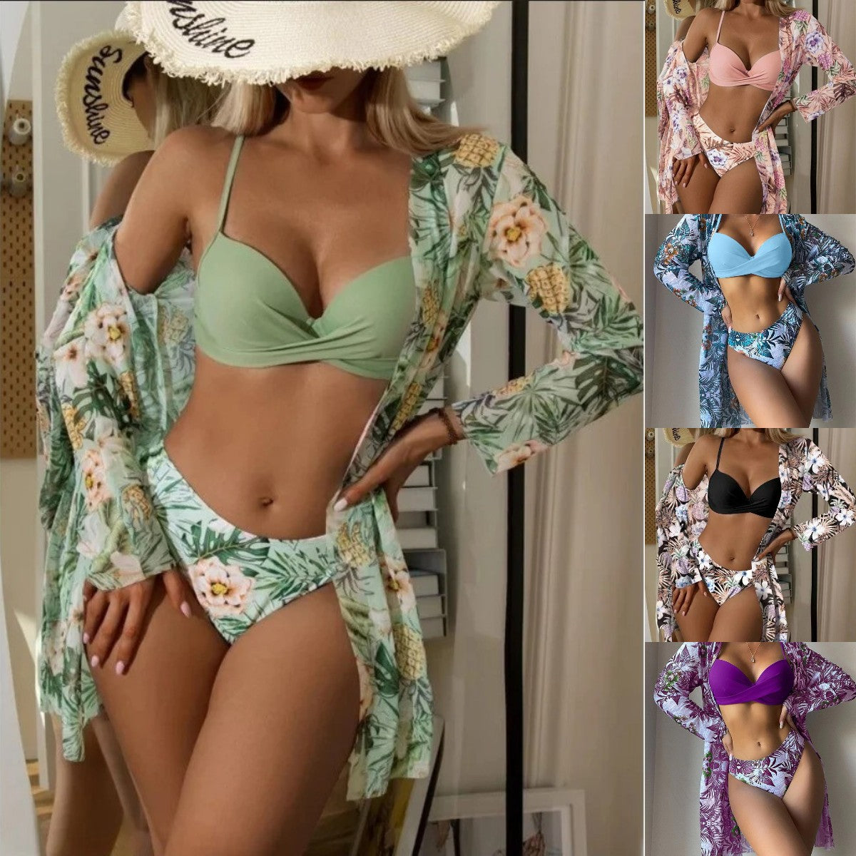 👙🛒【Trodijelni set】✨👙Novi ženski komplet kupaćih kostima s uzorkom 2025., kupaći kostim u stilu primorskog ljetovališta