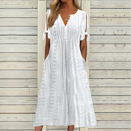 [🏆50% popusta] 【S-5XL】👗 Ljetna modna ležerna haljina od mekanog pamuka, jednobojna, V-izrez, točkice, udobna