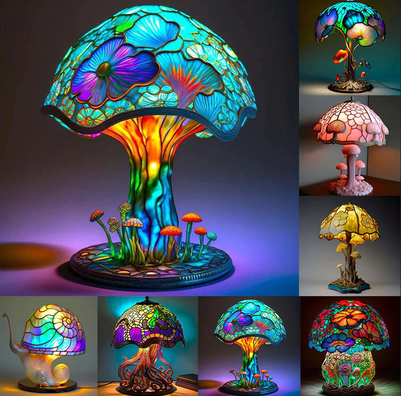 🔥Zadnji dan popusta -75% 🍄Stolna lampa od vitraja Gljiva iz serije Plant🎉-3933776
