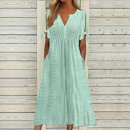 [🏆50% popusta] 【S-5XL】👗 Ljetna modna ležerna haljina od mekanog pamuka, jednobojna, V-izrez, točkice, udobna