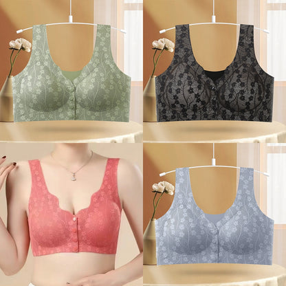 💥😍【M-4XL】【Paket od 4】2025 novi stil ženskog grudnjaka bez žica, žensko donje rublje s prednjim kopčanjem, čipkasti uzorak