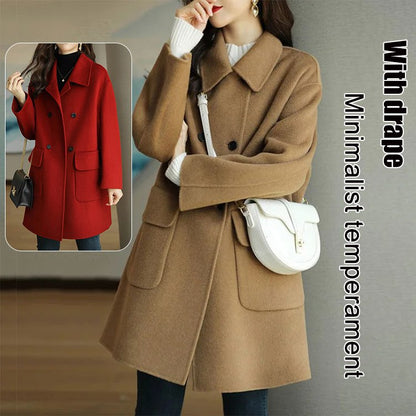 🌈Vruća rasprodaja u tijeku⛄Novi stil vunenog kaputa srednje duljine boje kave za jesen i zimu 2025.