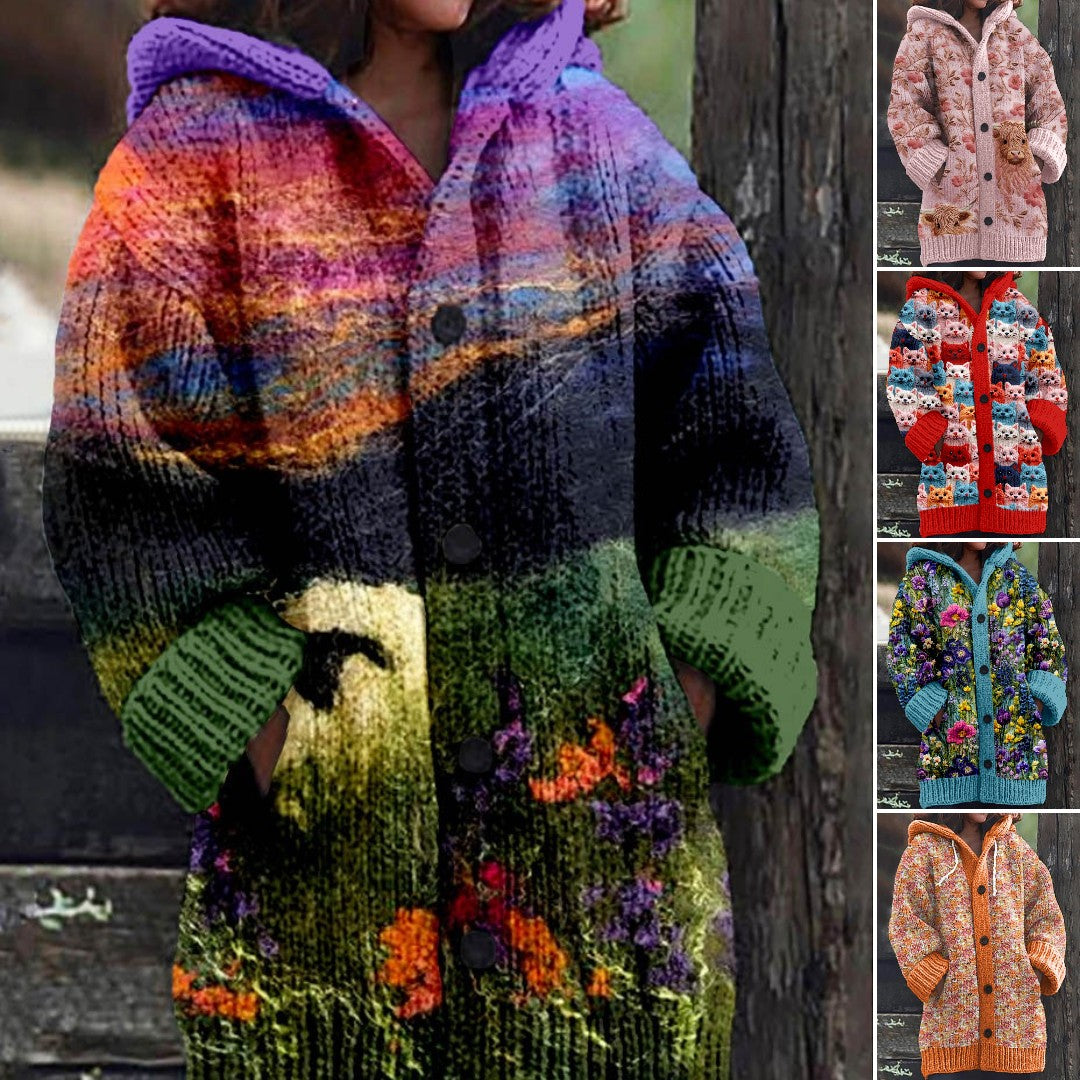 【S-6XL】🥰2025 Novi udobni kardigan s kapuljačom i retro printom