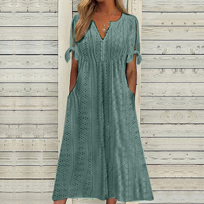 [🏆50% popusta] 【S-5XL】👗 Ljetna modna ležerna haljina od mekanog pamuka, jednobojna, V-izrez, točkice, udobna