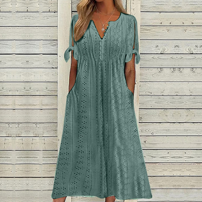 [🏆50% popusta] 【S-5XL】👗 Ljetna modna ležerna haljina od mekanog pamuka, jednobojna, V-izrez, točkice, udobna