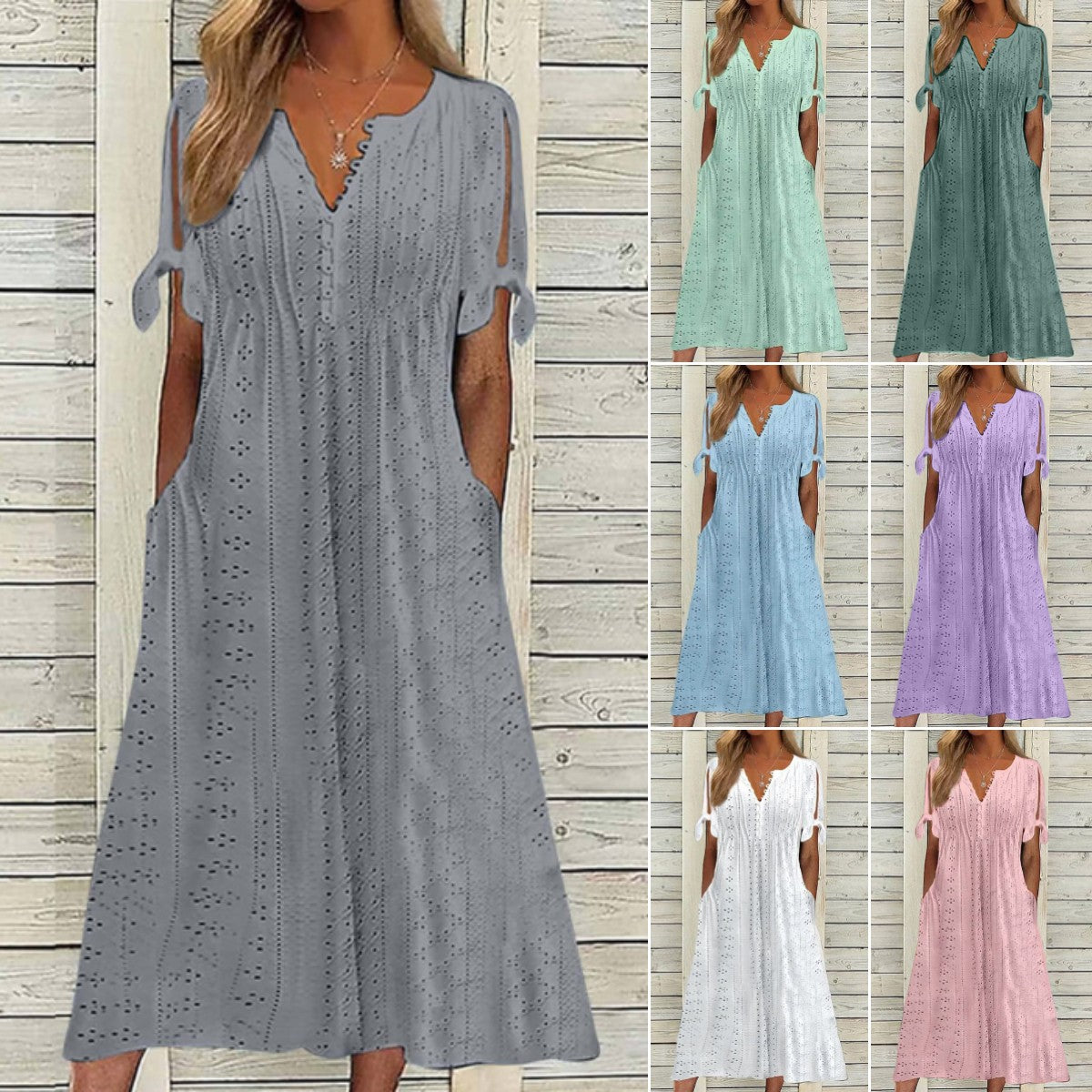 [🏆50% popusta] 【S-5XL】👗 Ljetna modna ležerna haljina od mekanog pamuka, jednobojna, V-izrez, točkice, udobna