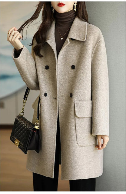 🌈Vruća rasprodaja u tijeku⛄Novi stil vunenog kaputa srednje duljine boje kave za jesen i zimu 2025.