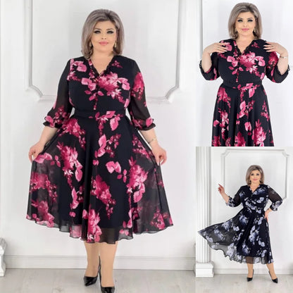 💥50% popusta💥💕【S-5XL】Visokokvalitetna elegantna ljetna haljina od šifona s printom, moderna i udobna, ističe se iz mase