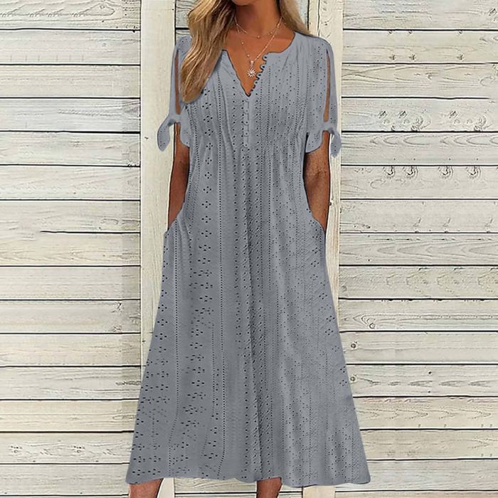 [🏆50% popusta] 【S-5XL】👗 Ljetna modna ležerna haljina od mekanog pamuka, jednobojna, V-izrez, točkice, udobna