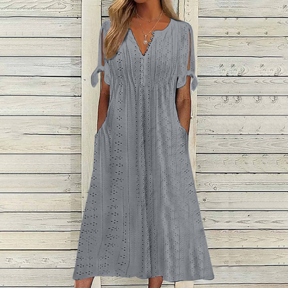 [🏆50% popusta] 【S-5XL】👗 Ljetna modna ležerna haljina od mekanog pamuka, jednobojna, V-izrez, točkice, udobna