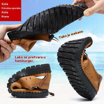 🌟【39-44】Muške ljetne sandale za plažu od prave kože s otvorenim prstima i šupljim vrhom👞✨
